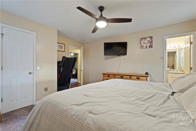 217 Bailee Ave, Rincon, GA 31326 - carpeted bedroom with connected bathroom and a ceiling fan