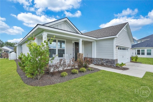 115 Merribee Ln, Pooler, GA 31322 - view of front of house with a porch, a garage, driveway, roof with shingles, and board and batten siding