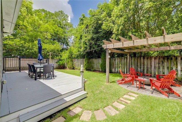 103 Daisy Ct, Savannah, GA 31404 - fenced backyard with a wooden deck, an outdoor fire pit, and outdoor dining space