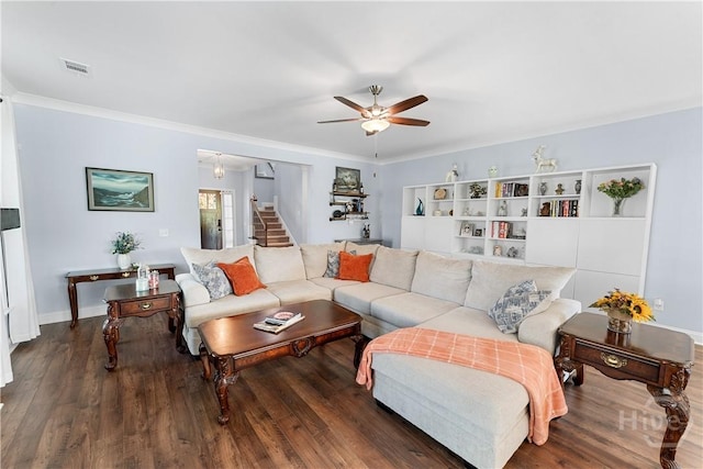 176 Trail Creek Ln, Savannah, GA 31405 - living area with a ceiling fan, wood finished floors, and ornamental molding