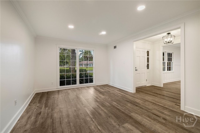103 Kentshire Ct, Savannah, GA 31410 - unfurnished room featuring ornamental molding, dark wood finished floors, a chandelier, and recessed lighting