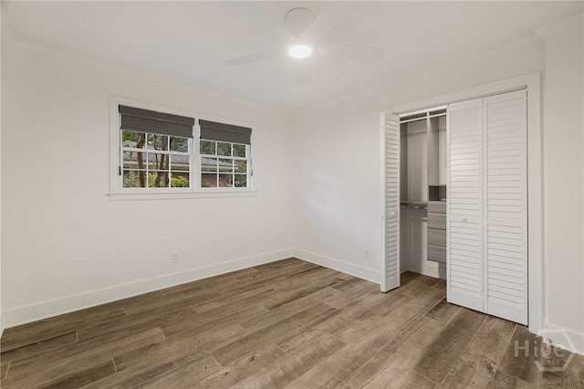 103 Kentshire Ct, Savannah, GA 31410 - unfurnished bedroom with crown molding, wood finished floors, a closet, and a ceiling fan