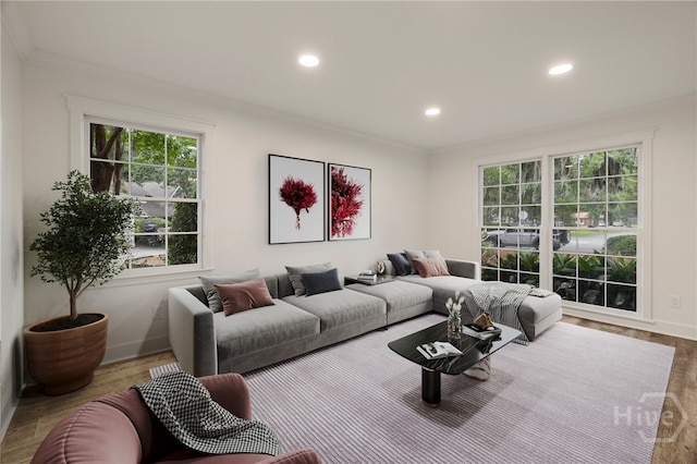 103 Kentshire Ct, Savannah, GA 31410 - living area featuring ornamental molding, recessed lighting, and wood finished floors