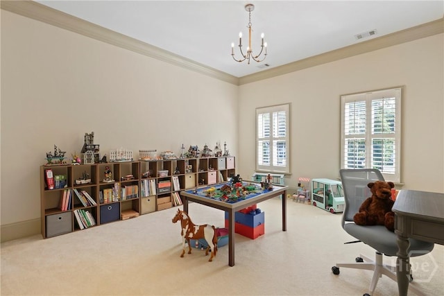 26 Little Comfort Rd, Savannah, GA 31411 - recreation room featuring a chandelier, carpet, and crown molding
