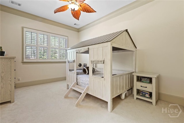 26 Little Comfort Rd, Savannah, GA 31411 - bedroom with crown molding, light carpet, and ceiling fan