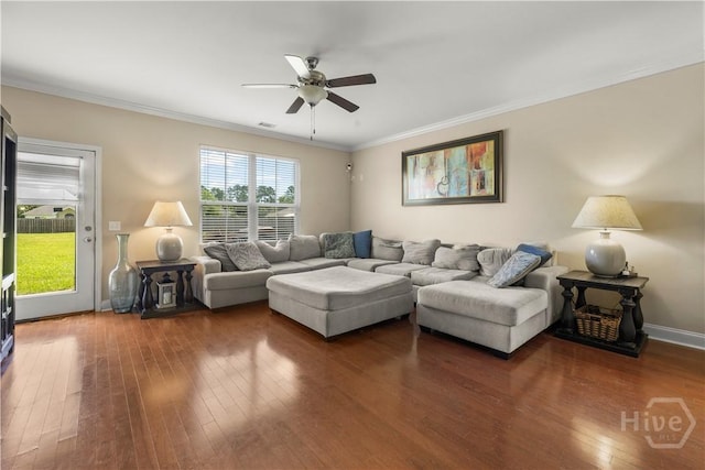 10 Broken Bit Rd, Ellabell, GA 31308 - living room with a ceiling fan, hardwood / wood-style flooring, and ornamental molding
