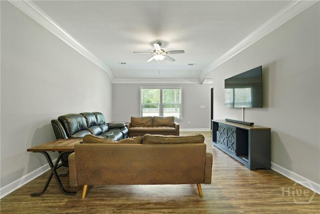 1175 Ralph Rahn Rd, Rincon, GA 31326 - living room with a ceiling fan, wood finished floors, and crown molding