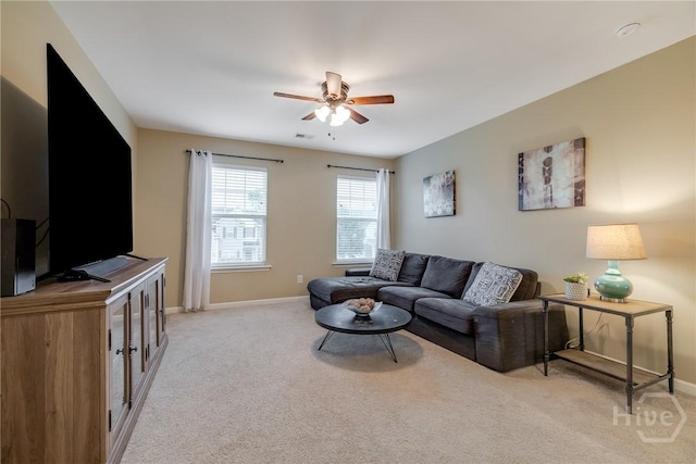 55 Glen Way, Richmond Hill, GA 31324 - living area featuring ceiling fan and light colored carpet
