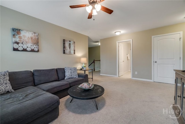 55 Glen Way, Richmond Hill, GA 31324 - living room featuring a ceiling fan and light colored carpet