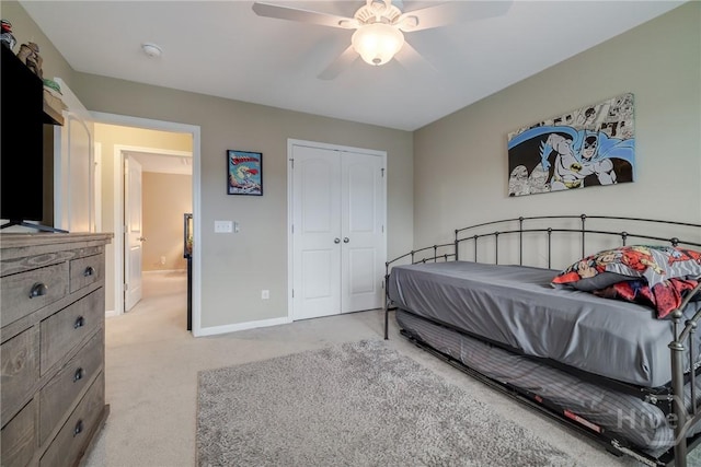 55 Glen Way, Richmond Hill, GA 31324 - bedroom with light colored carpet, a closet, and ceiling fan