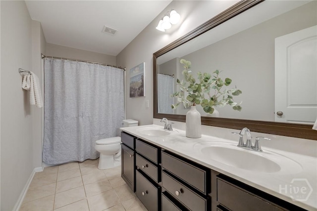 55 Glen Way, Richmond Hill, GA 31324 - full bathroom with double vanity, tile patterned floors, and curtained shower
