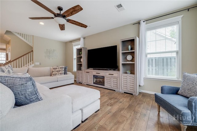 55 Glen Way, Richmond Hill, GA 31324 - living area featuring a ceiling fan, light wood-style flooring, healthy amount of natural light, and recessed lighting