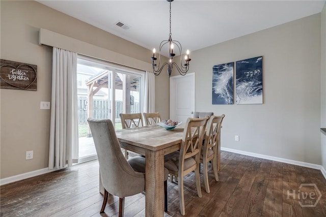 55 Glen Way, Richmond Hill, GA 31324 - dining space with dark wood-type flooring and a chandelier