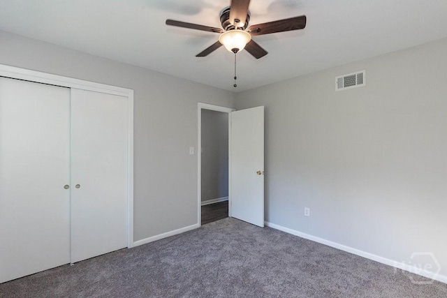 84 Poplar St, Guyton, GA 31312 - unfurnished bedroom featuring carpet floors, a closet, and a ceiling fan