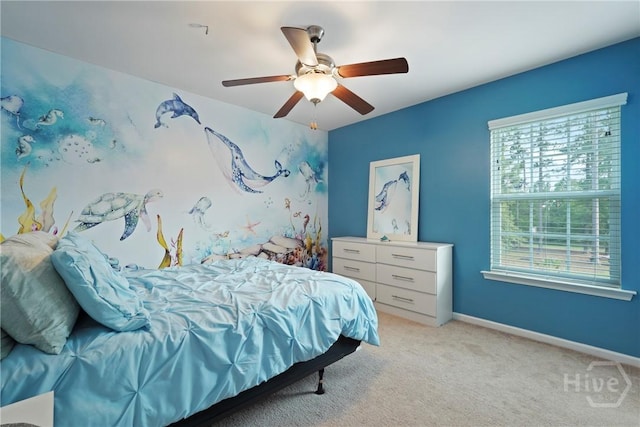 227 Chippingwood Cir, Pooler, GA 31322 - bedroom featuring multiple windows, light colored carpet, and ceiling fan