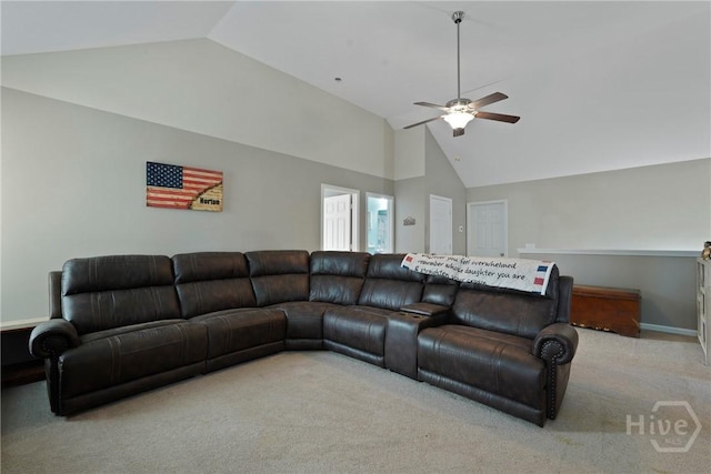 227 Chippingwood Cir, Pooler, GA 31322 - carpeted living area with a ceiling fan and high vaulted ceiling