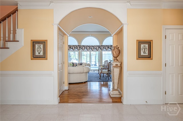 24 Islanders Retreat Retreat, Savannah, GA 31411 - hallway with crown molding and stairway