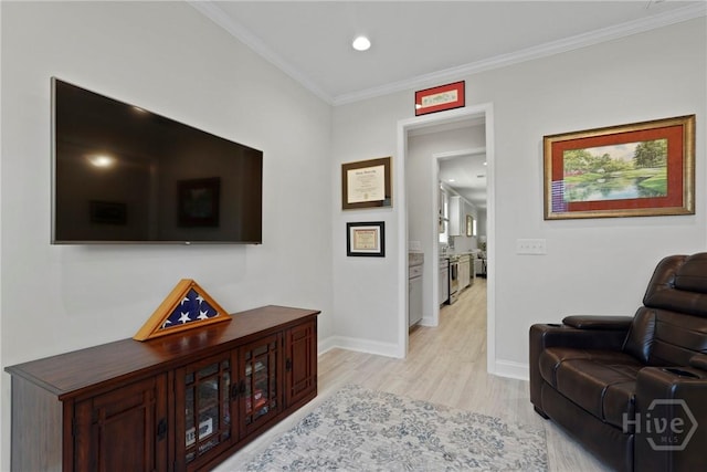 137 Harvest Hl, Pooler, GA 31322 - living room featuring light wood finished floors, crown molding, and recessed lighting
