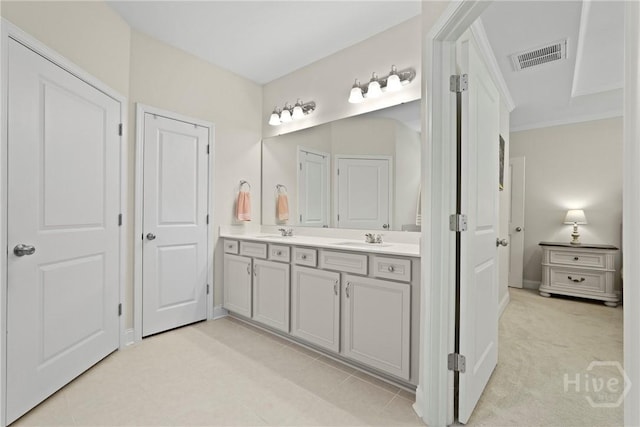 137 Harvest Hl, Pooler, GA 31322 - bathroom with double vanity and crown molding