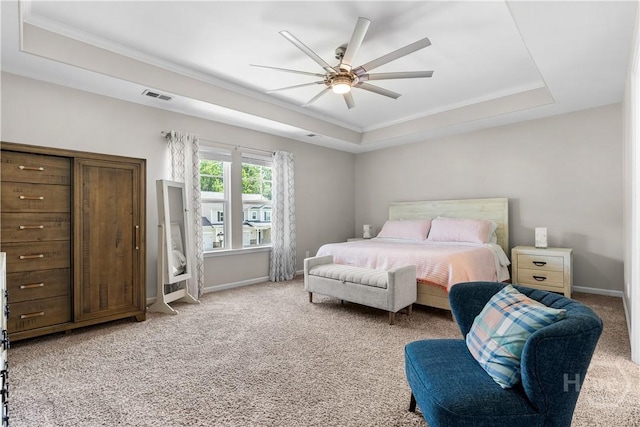 9 Melody Dr, Pooler, GA 31322 - bedroom with a tray ceiling, ornamental molding, light colored carpet, and ceiling fan