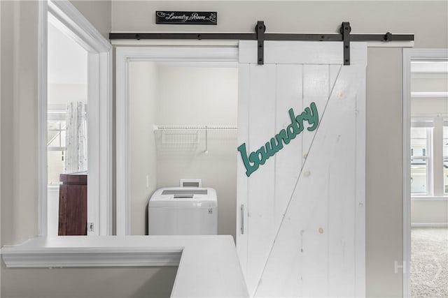 9 Melody Dr, Pooler, GA 31322 - laundry area with hookup for a washing machine, a barn door, and carpet