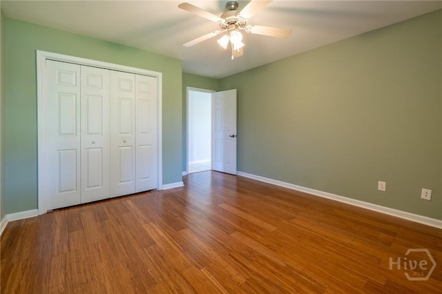 9 Sweetwater Ct, Savannah, GA 31419 - unfurnished bedroom featuring wood finished floors, a closet, and ceiling fan