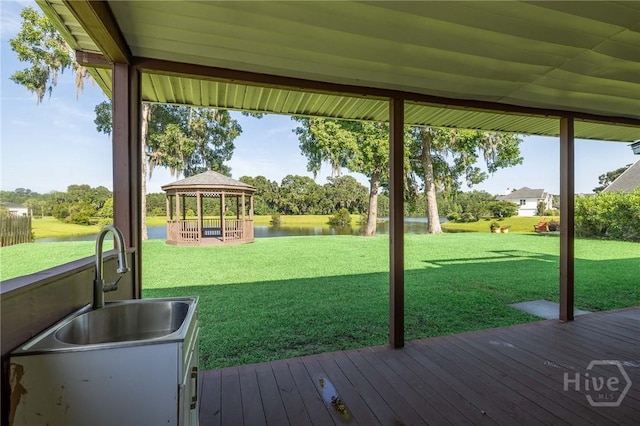 9 Sweetwater Ct, Savannah, GA 31419 - deck with a gazebo, a water view, and a yard