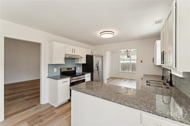 413 Roberts Way, Rincon, GA 31326 - kitchen with appliances with stainless steel finishes, under cabinet range hood, white cabinetry, and tasteful backsplash