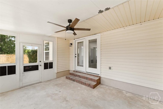 413 Roberts Way, Rincon, GA 31326 - unfurnished sunroom with ceiling fan, entry steps, and french doors