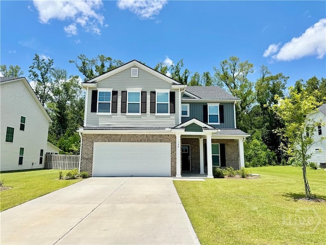 134 Melody Dr, Pooler, GA 31322 - view of front facade with concrete driveway, an attached garage, brick siding, and board and batten siding