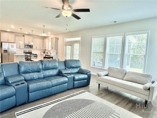 134 Melody Dr, Pooler, GA 31322 - living room with a ceiling fan, recessed lighting, and wood finished floors