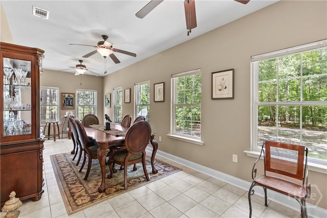 287 Sandpiper Rd, Midway, GA 31320 - dining space featuring ceiling fan, plenty of natural light, and light tile patterned floors