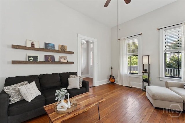 2309 Whitaker St, Savannah, GA 31401 - living area featuring hardwood / wood-style flooring and ceiling fan