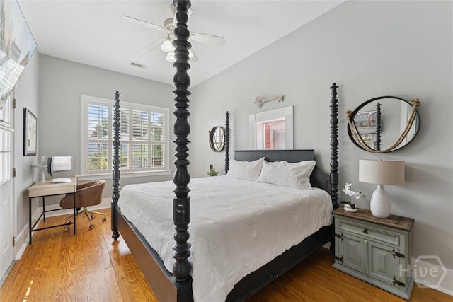 2309 Whitaker St, Savannah, GA 31401 - bedroom with light wood finished floors and ceiling fan