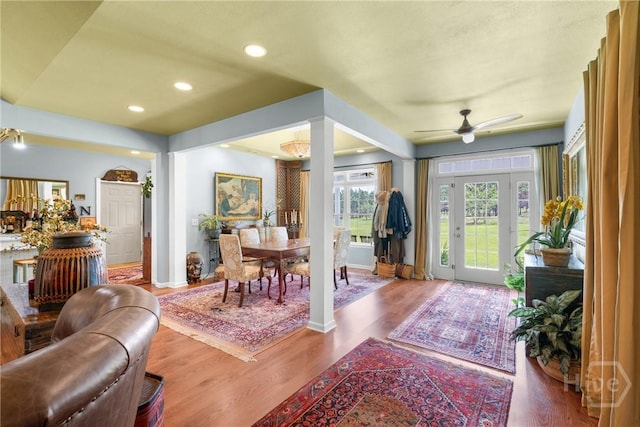 2441 Bovine Rd, Sylvania, GA 30467 - entryway featuring wood finished floors, ceiling fan, and recessed lighting