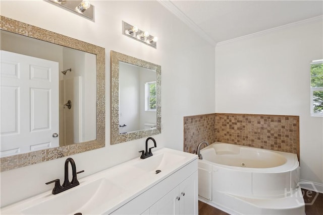 25 SE Cutters Gap, Ludowici, GA 31316 - full bathroom with ornamental molding, a jetted tub, and double vanity