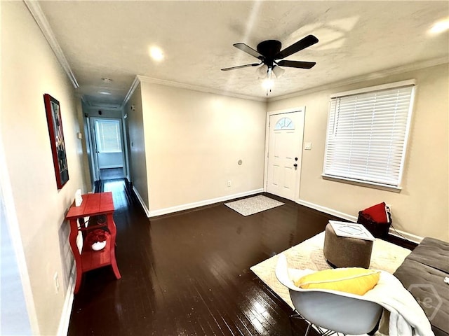 2210 Mosley St, Savannah, GA 31404 - entryway featuring wood-type flooring, crown molding, and a ceiling fan