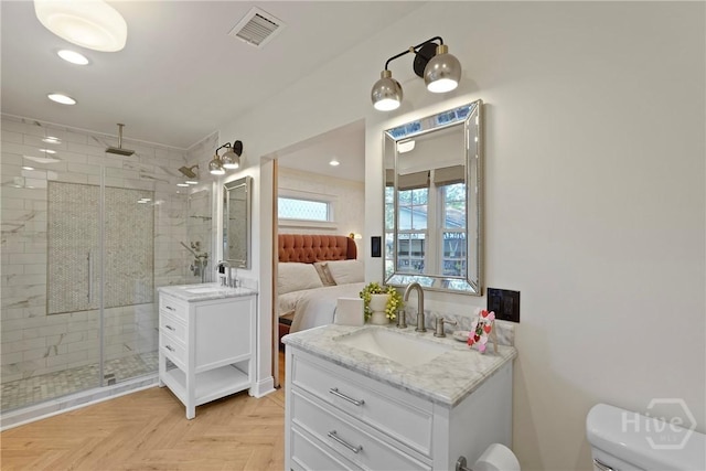 209 E 66th St, Savannah, GA 31405 - ensuite bathroom with vanity, a stall shower, and recessed lighting