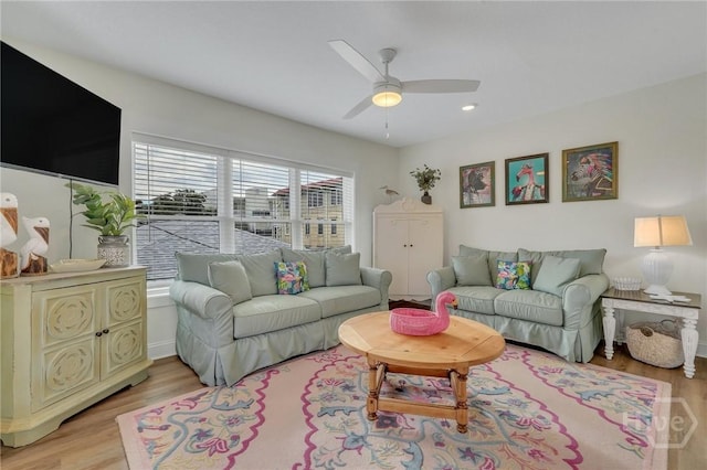 13 Izlar Ave, Tybee Island, GA 31328 - living area with ceiling fan, light wood-type flooring, and recessed lighting