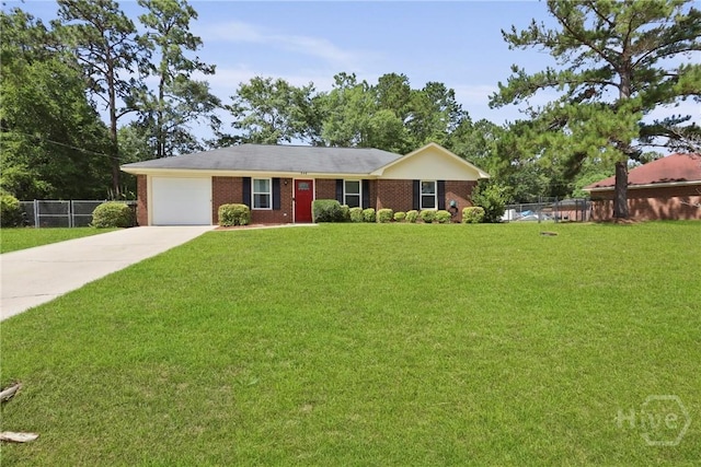 340 Hunters Branch Dr, Allenhurst, GA 31301 - ranch-style home featuring a garage, concrete driveway, and brick siding