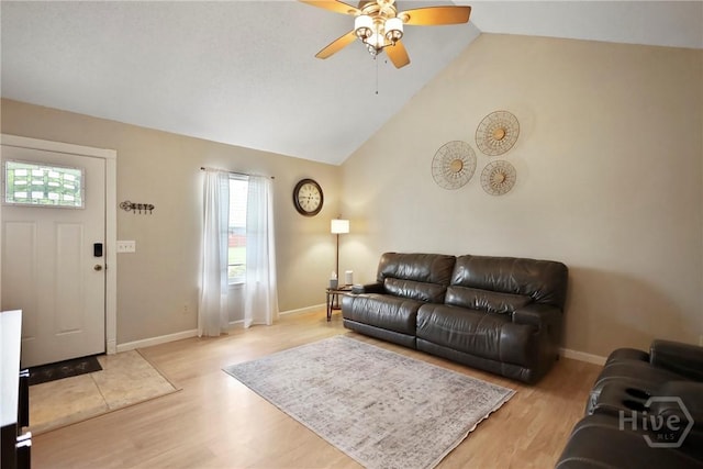 340 Hunters Branch Dr, Allenhurst, GA 31301 - living area featuring ceiling fan, light wood-style floors, and lofted ceiling