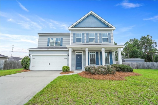 153 Whirlwind Way, Guyton, GA 31312 - traditional-style house with an attached garage, concrete driveway, and covered porch