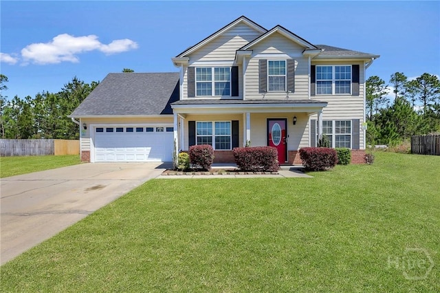 243 Forest St NE, Ludowici, GA 31316 - view of front of property with a garage, concrete driveway, a porch, and a shingled roof