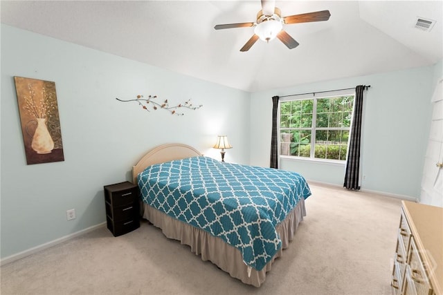 178 Junco Way, Savannah, GA 31419 - bedroom featuring light carpet, vaulted ceiling, and ceiling fan