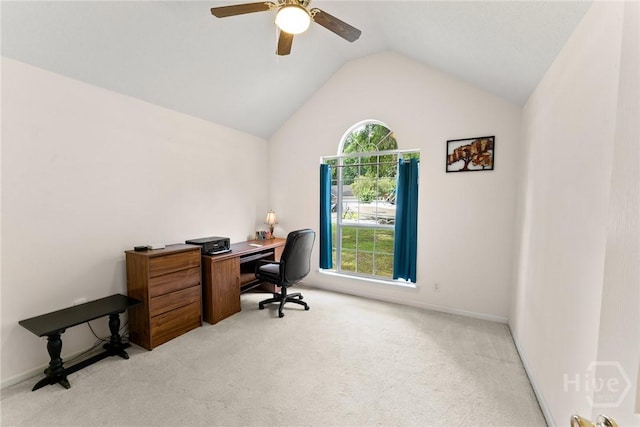 178 Junco Way, Savannah, GA 31419 - home office with light colored carpet, vaulted ceiling, and a ceiling fan
