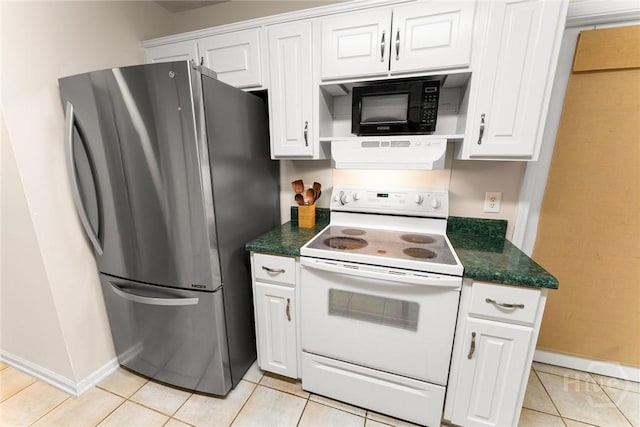 178 Junco Way, Savannah, GA 31419 - kitchen with white electric range oven, freestanding refrigerator, black microwave, and white cabinets