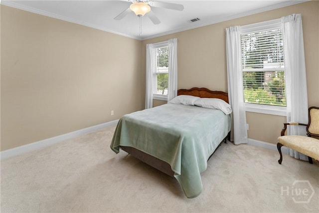 903 River Oaks Dr Unit 903, Richmond Hill, GA 31324 - bedroom featuring light colored carpet, crown molding, and a ceiling fan
