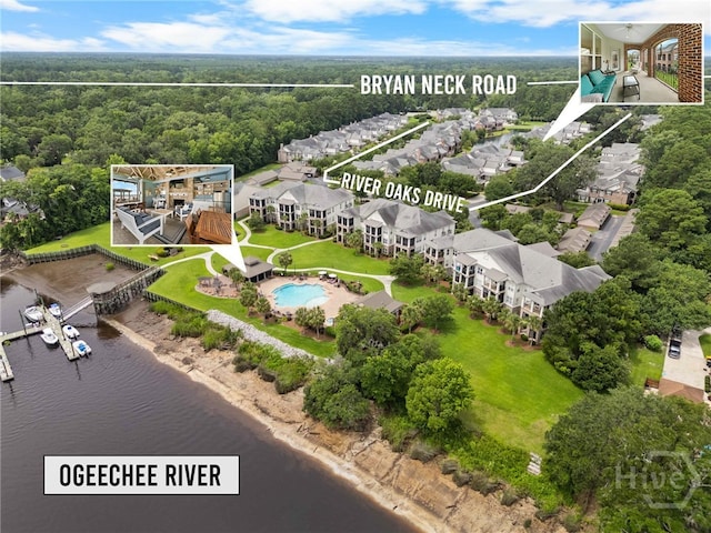 903 River Oaks Dr Unit 903, Richmond Hill, GA 31324 - aerial view of property's location with a nearby body of water and property boundaries highlighted