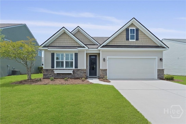 7 Saddle St N, Savannah, GA 31407 - craftsman-style home featuring stone siding, a front yard, and concrete driveway