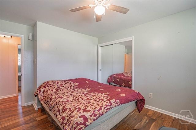 124 Drennon Dr, Jesup, GA 31545 - bedroom featuring wood finished floors, a closet, and a ceiling fan